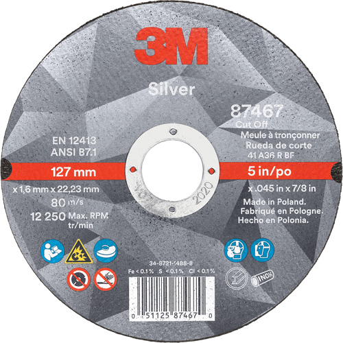 Meule &agrave; tronçonner Silver, 5" x 0,045", Arbre de 7/8", Type 1, C&eacute;ramique, 12250 Tr/min Distribution Industrielle GC