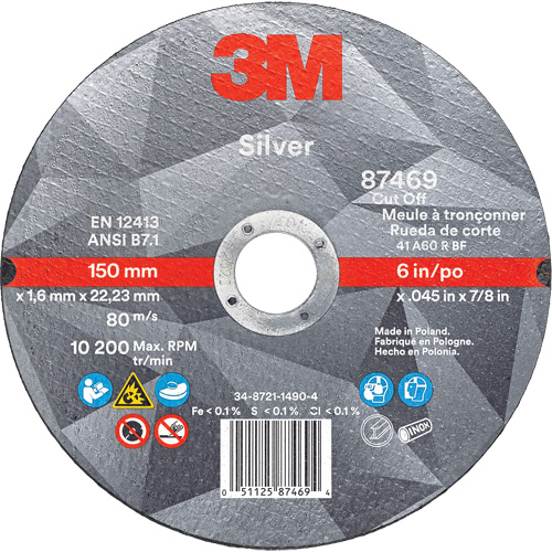 Meule &agrave; tronçonner Silver, 6" x 0,045", Arbre de 7/8", Type 1, C&eacute;ramique, 10 200 Tr/min Distribution Industrielle GC