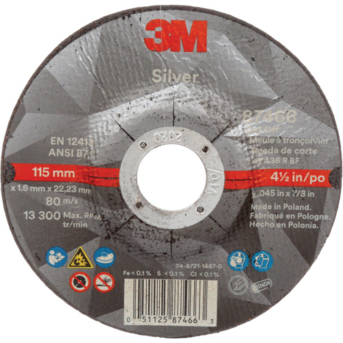 Silver Cut-Off Wheel, 4-1/2" x 0.045", 7/8" Arbor, Type 27, Ceramic, 13300 RPM Distribution Industrielle GC
