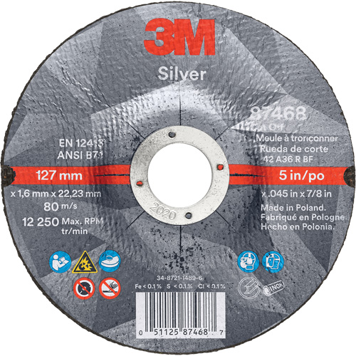 Meule &agrave; tronçonner Silver, 5" x 0,045", Arbre de 7/8", Type 27, C&eacute;ramique, 12250 Tr/min Distribution Industrielle GC