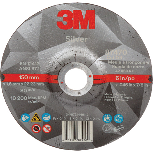 Silver Cut-Off Wheel, 6" x 0.045", 7/8" Arbor, Type 27, Ceramic, 10200 RPM Distribution Industrielle GC