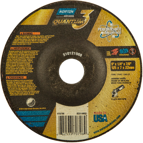 Meule Quantum3, 5" x 1/4", Arbre 7/8", C&eacute;ramique, Type 27 Distribution Industrielle GC