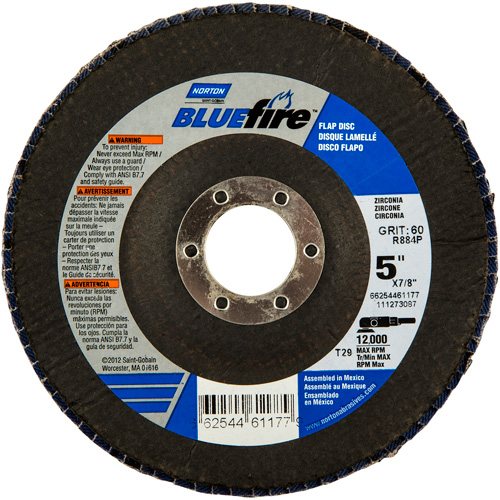 BlueFire Flap Disc, 5" x 7/8", Type 29, 36 Grit, Zirconia Alumina Distribution Industrielle GC