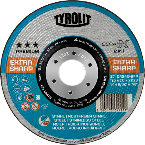 Meule combin&eacute;e Cerabond X, 4-1/2" x 5/32", Arbre de 7/8", Type 27, Grain de 24, C&eacute;ramique Distribution Industrielle GC