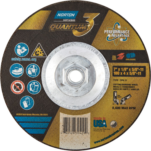 Quantum3 Grinding & Cutting Wheel, 7" x 1/8", 5/8"-11 Arbor, Type 27, 24 Grit, Ceramic Alumina Distribution Industrielle GC