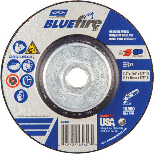 Meule XXL BlueFire, 4-1/2" x 1/4", Arbre 5/8", C&eacute;ramique d'alumine, Type 27 Distribution Industrielle GC