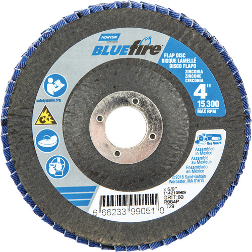 R884P BlueFire&reg; Conical Flap Disc, 4" x 5/8", Type 29, P60 Grit, Zirconia Alumina Distribution Industrielle GC