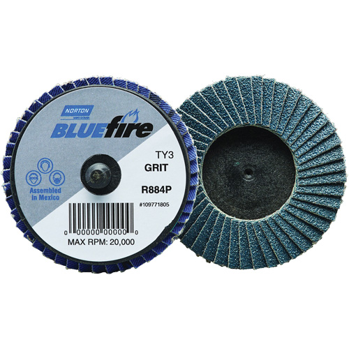 BlueFire&reg; R884P Plastic Flat Mini Flap Disc, 2" x Type 27, P60 Grit, Zirconia Alumina Distribution Industrielle GC