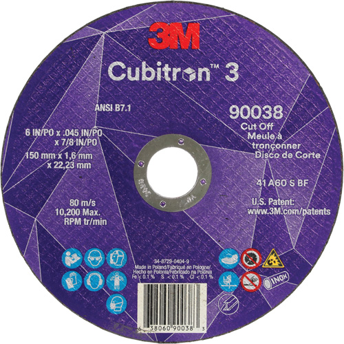 Cubitron 3 Cut-Off Wheel, 6" x 0.045", Type T27, Ceramic, 10200 RPM Distribution Industrielle GC