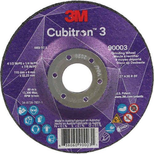 Cubitron 3 meule a moyeu d&eacute;port&eacute;, 4-1/2" x 1/4", Arbre 7/8", C&eacute;ramique, Type T27 Distribution Industrielle GC
