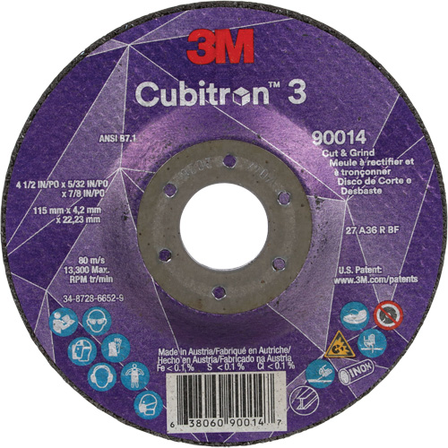 Cubitron 3 Cut & Grind Wheel, 4-1/2" x 5/32", 7/8" Arbor, Type T27, 36+ Grit, Ceramic Distribution Industrielle GC