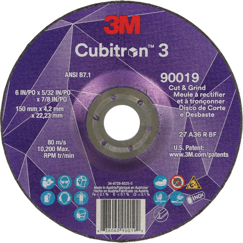 Meule &agrave; couper & tronçonner Cubitron 3, 6" x 5/32", Arbre de 7/8", Type T27, Grain de 36+, C&eacute;ramique Distribution Industrielle GC