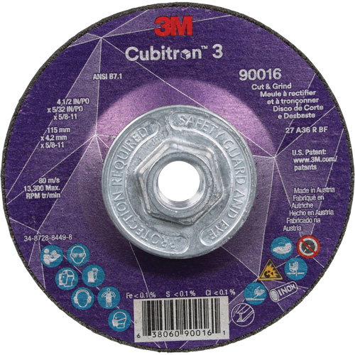 Meule &agrave; couper & tronçonner Cubitron 3, 4-1/2" x 5/32", Arbre de 5/8"-11, Type T27, Grain de 36+, C&eacute;ramique Distribution Industrielle GC
