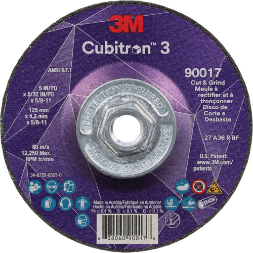 Cubitron 3 Cut & Grind Wheel, 5" x 5/32", 5/8"-11 Arbor, Type T27, 36+ Grit, Ceramic Distribution Industrielle GC