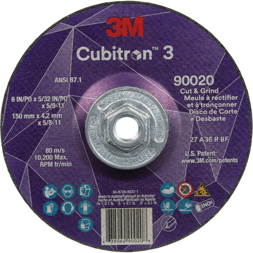Meule &agrave; couper & tronçonner Cubitron 3, 6" x 5/32", Arbre de 5/8"-11, Type T27, Grain de 36+, C&eacute;ramique Distribution Industrielle GC
