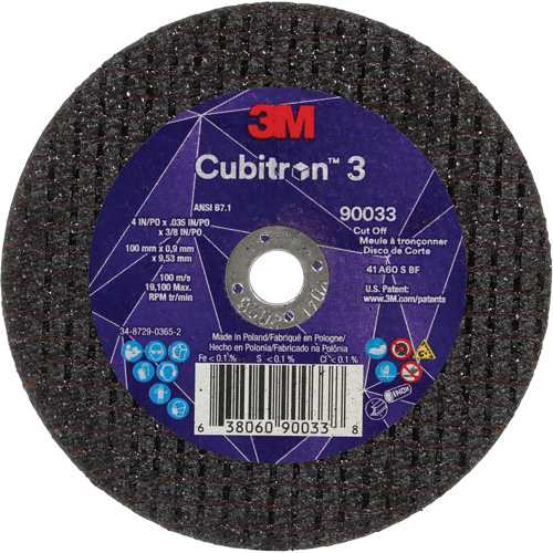 Cubitron 3 Cut-Off Wheel, 4" x 0.035", 3/8" Arbor, Type T1, Ceramic, 21000 RPM Distribution Industrielle GC