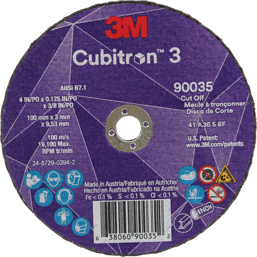Meule &agrave; tronçonner Cubitron 3, 4" x 1/8", Arbre de 3/8", Type T1, C&eacute;ramique, 21000 Tr/min Distribution Industrielle GC