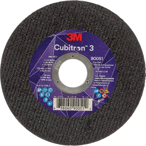 Meule &agrave; tronçonner Cubitron 3, 4-1/2" x 0,04", Arbre de 7/8", Type T1, C&eacute;ramique, 13 300 Tr/min Distribution Industrielle GC