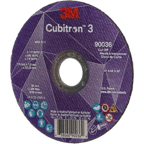 Cubitron 3 Cut-Off Wheel, 4-1/2" x 0.045", 7/8" Arbor, Type T1, Ceramic, 13300 RPM Distribution Industrielle GC