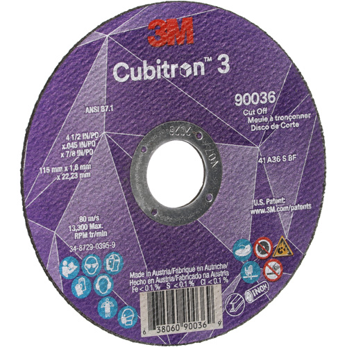 Cubitron 3 Cut-Off Wheel, 4-1/2" x 0.045", 7/8" Arbor, Type T1, Ceramic, 13300 RPM Distribution Industrielle GC