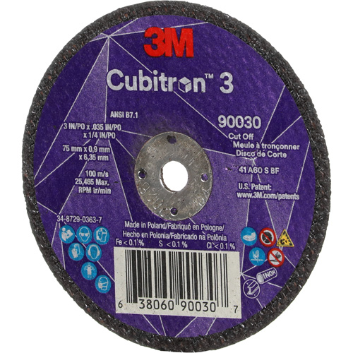 Meule &agrave; tronçonner Cubitron 3, 3" x 0,035", Arbre de 1/4", Type T1, C&eacute;ramique, 21000 Tr/min Distribution Industrielle GC