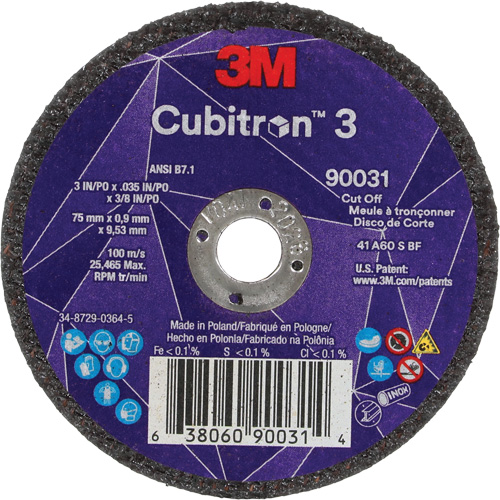 Cubitron 3 Cut-Off Wheel, 3" x 0.035", 3/8" Arbor, Type T1, Ceramic, 21000 RPM Distribution Industrielle GC