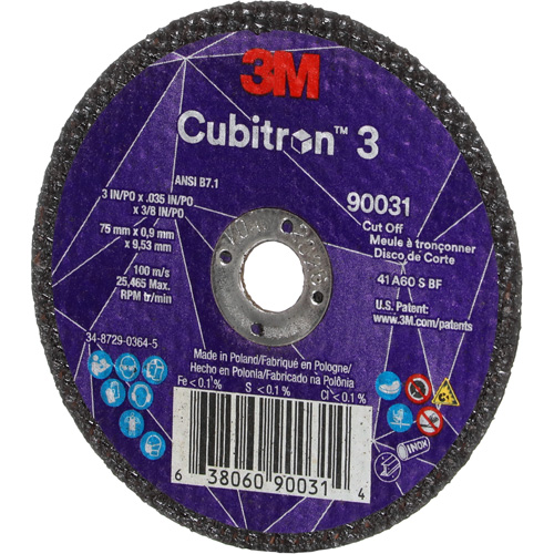 Cubitron 3 Cut-Off Wheel, 3" x 0.035", 3/8" Arbor, Type T1, Ceramic, 21000 RPM Distribution Industrielle GC