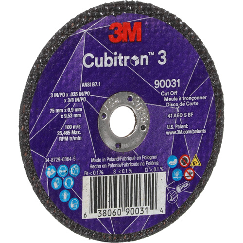 Cubitron 3 Cut-Off Wheel, 3" x 0.035", 3/8" Arbor, Type T1, Ceramic, 21000 RPM Distribution Industrielle GC