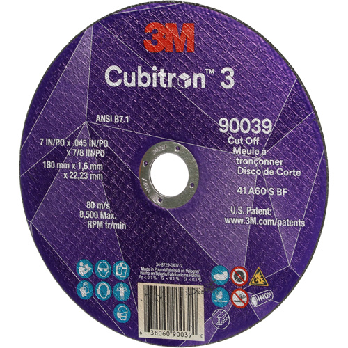 Meule &agrave; tronçonner Cubitron 3, 7" x 0,09", Arbre de 7/8", Type T27, C&eacute;ramique, 8500 Tr/min Distribution Industrielle GC