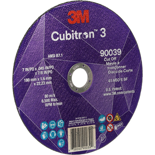 Meule &agrave; tronçonner Cubitron 3, 7" x 0,09", Arbre de 7/8", Type T27, C&eacute;ramique, 8500 Tr/min Distribution Industrielle GC