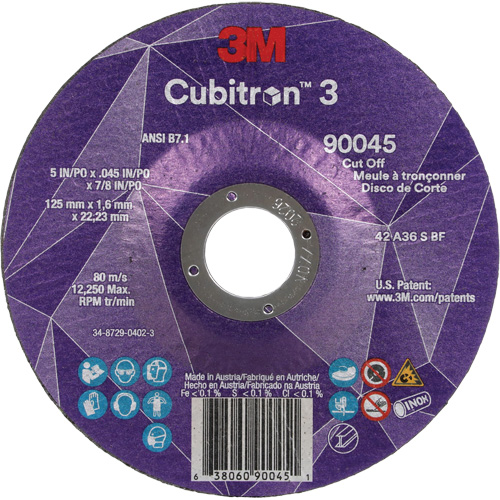 Meule &agrave; tronçonner Cubitron 3, 5" x 0,045", Arbre de 7/8", Type T27, C&eacute;ramique, 12250 Tr/min Distribution Industrielle GC