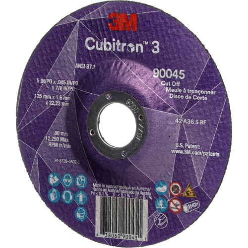 Meule &agrave; tronçonner Cubitron 3, 5" x 0,045", Arbre de 7/8", Type T27, C&eacute;ramique, 12250 Tr/min Distribution Industrielle GC