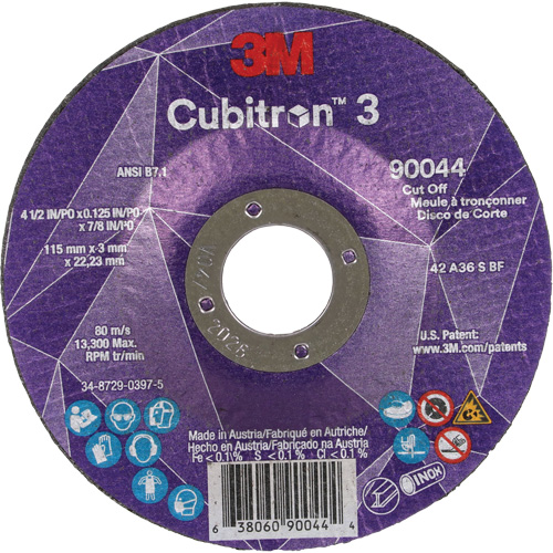 Meule &agrave; tronçonner Cubitron 3, 4-1/2" x 1/8", Arbre de 7/8", Type T27, C&eacute;ramique, 13 300 Tr/min Distribution Industrielle GC