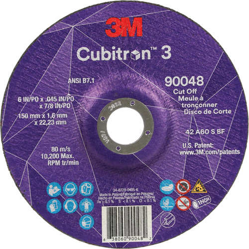 Meule &agrave; tronçonner Cubitron 3, 6" x 0,045", Arbre de 7/8", Type T27, C&eacute;ramique, 10 200 Tr/min Distribution Industrielle GC