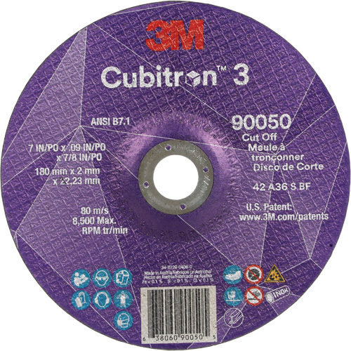 Meule &agrave; tronçonner Cubitron 3, 7" x 0,09", Arbre de 7/8", Type T27, C&eacute;ramique, 8500 Tr/min Distribution Industrielle GC
