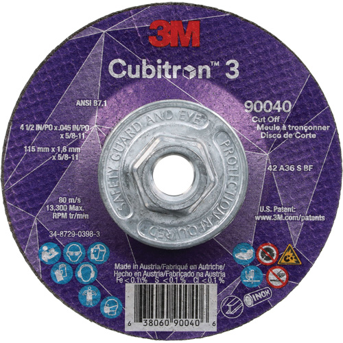 Cubitron 3 Cut-Off Wheel, 4-1/2" x 0.045", 5/8"-11 Arbor, Type T27, Ceramic, 13300 RPM Distribution Industrielle GC