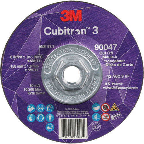 Meule &agrave; tronçonner Cubitron 3, 6" x 0,045", Arbre de 5/8"-11, Type T27, C&eacute;ramique, 10 200 Tr/min Distribution Industrielle GC