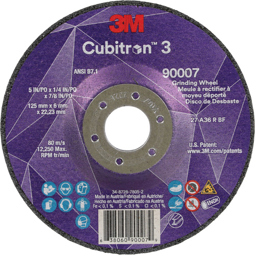 Meule a moyeu d&eacute;port&eacute; Cubitron 3, 5" x 1/4", Arbre 7/8", C&eacute;ramique, Type T27 Distribution Industrielle GC