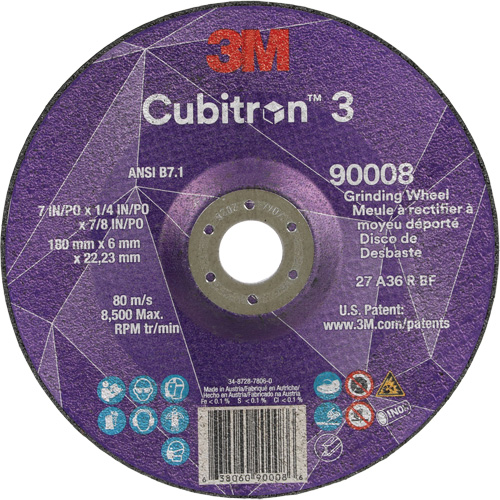 Meule a moyeu d&eacute;port&eacute; Cubitron 3, 7" x 1/4", Arbre 7/8", C&eacute;ramique, Type T27 Distribution Industrielle GC