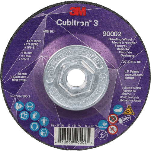 Meule a moyeu d&eacute;port&eacute; Cubitron 3, 4-1/2" x 1/4", Arbre 5/8"-11, C&eacute;ramique, Type T27 Distribution Industrielle GC