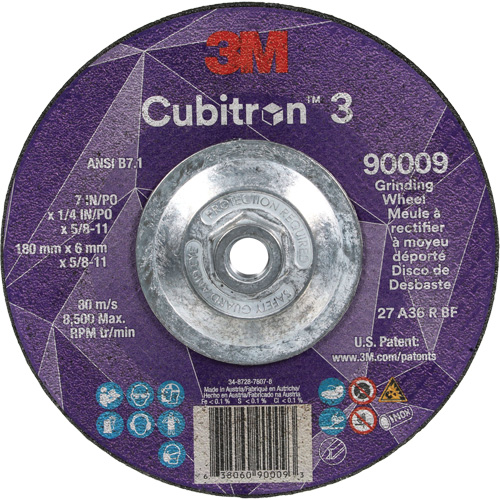 Meule a moyeu d&eacute;port&eacute; Cubitron 3, 7" x 1/4", Arbre 5/8"-11, C&eacute;ramique, Type T27 Distribution Industrielle GC