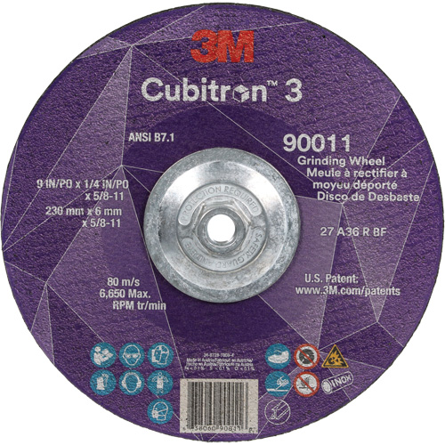 Cubitron 3 meule a moyeu d&eacute;port&eacute;, 9" x 0,25", Arbre 5/8"-11, C&eacute;ramique, Type T27 Distribution Industrielle GC