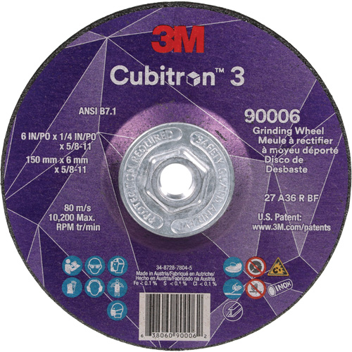 Cubitron 3 Depressed Centre Grinding Wheel, 6" x 0.25", 5/8"-11 Arbor, Ceramic, Type T27 Distribution Industrielle GC