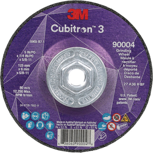 Cubitron 3 Depressed Centre Grinding Wheel, 5" x 0.25", 5/8"-11 Arbor, Ceramic, Type T27 Distribution Industrielle GC