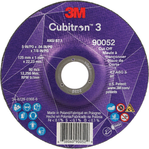 Meule &agrave; tronçonner Cubitron 3, 5" x 0,04", Arbre de 7/8", Type 27, C&eacute;ramique, 60 Tr/min Distribution Industrielle GC