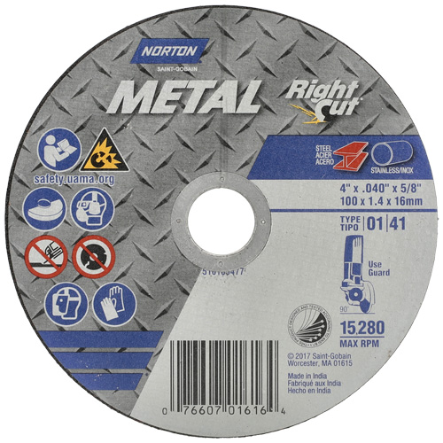 Metal RightCut Right Angle Cut-Off Wheel, 4-1/2" x 0.04", 7/8" Arbor, Type 01/41, Aluminum Oxide, 13580 RPM Distribution Industrielle GC