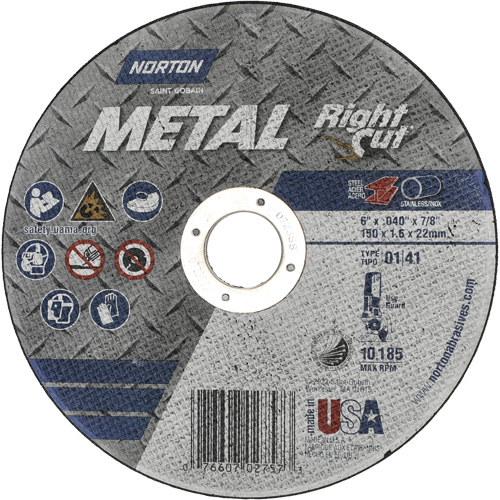 Metal RightCut Right Angle Cut-Off Wheel, 6" x 0.04", 7/8" Arbor, Type 01/41, Aluminum Oxide, 10185 RPM Distribution Industrielle GC