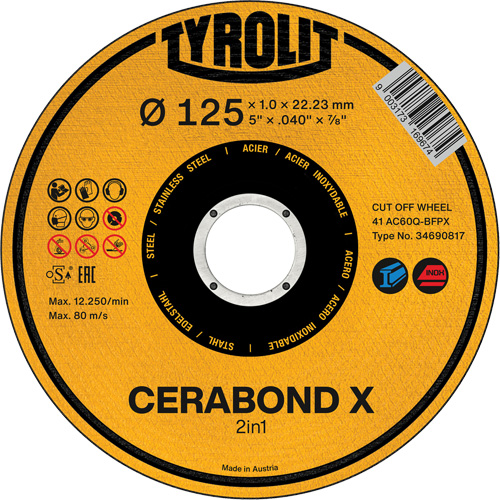 Meule &agrave; tronçonner Cerabond X, 5" x 0,04", Arbre de 7/8", C&eacute;ramique Distribution Industrielle GC
