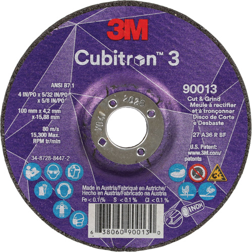 Meule &agrave; tronçonner Cubitron 3, 4" x 39/250", Arbre de 5/8", Type 27, Grain de 36, C&eacute;ramique Distribution Industrielle GC
