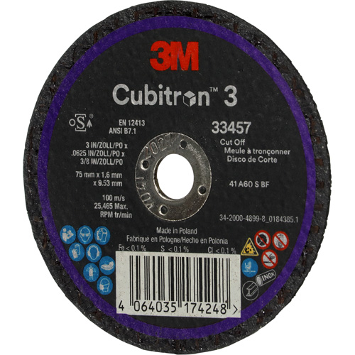 Meule &agrave; tronçonner Cubitron 3, 3" x 0,063", Arbre de 3/8", C&eacute;ramique Distribution Industrielle GC